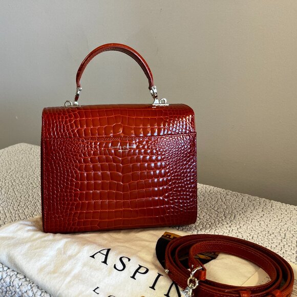 Aspinal of London Mayfair Bag Deep Shine Marmalade Ombre Croc - Picture 3 of 14